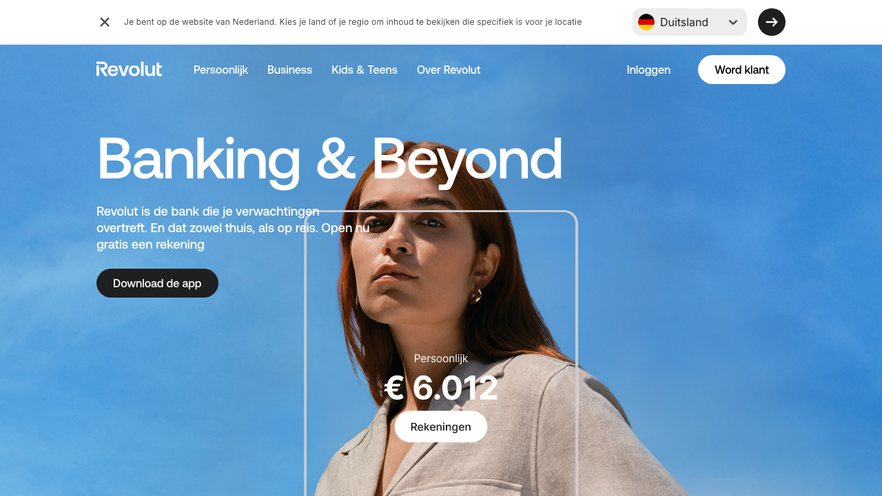 Screenshot van de website van Revolut Standard NL