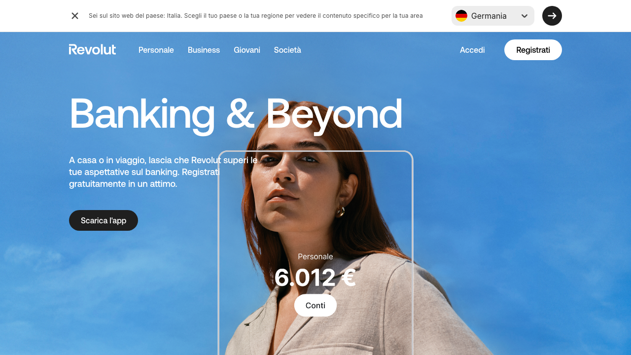 Screenshot del sito di Revolut Standard
