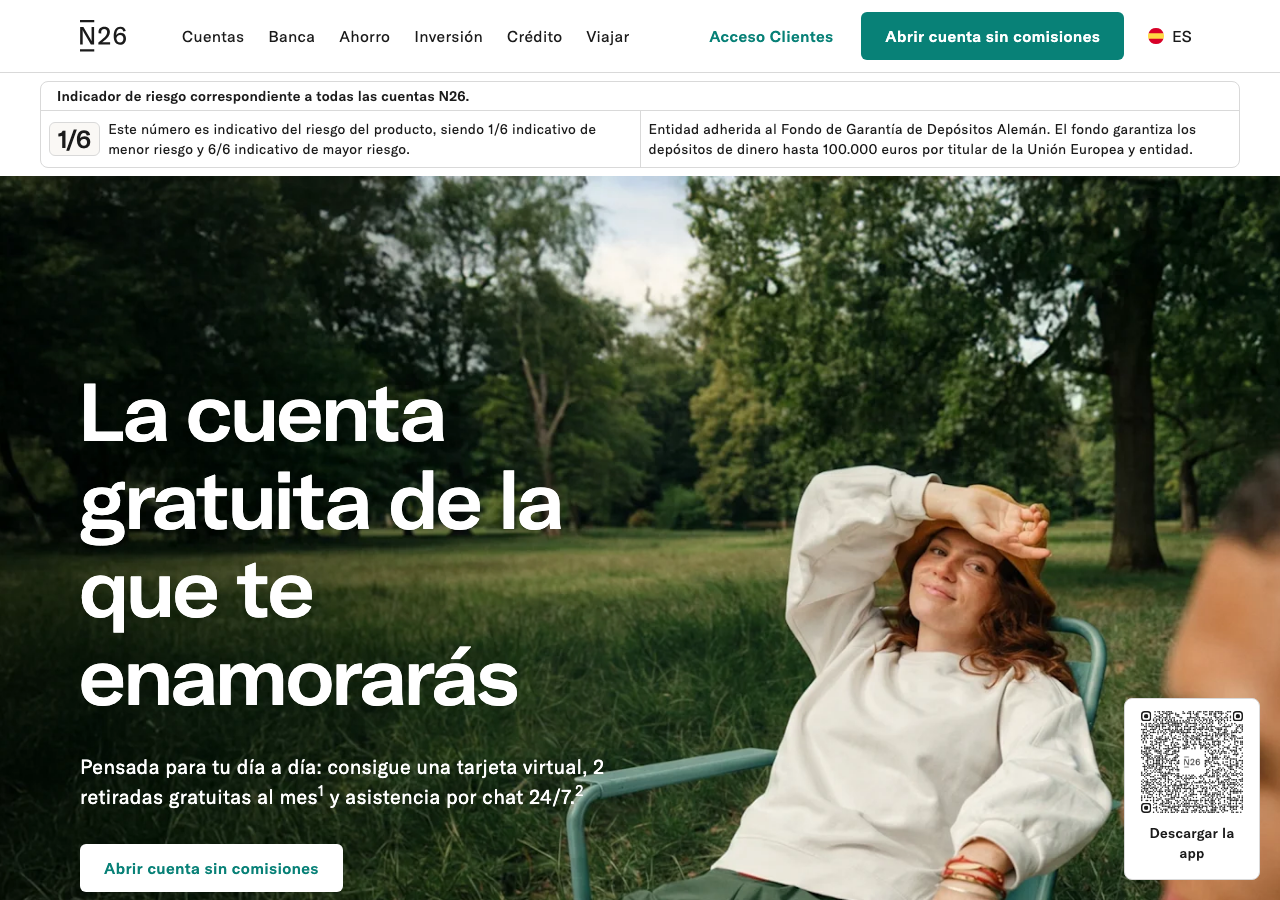 Pantalla de la cuenta gratuita de N26 en España