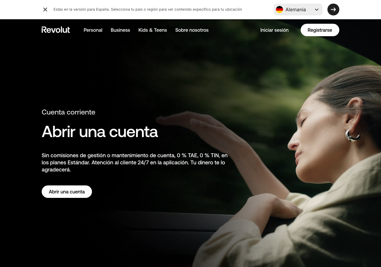 Pantalla de la cuenta estándar de Revolut en España