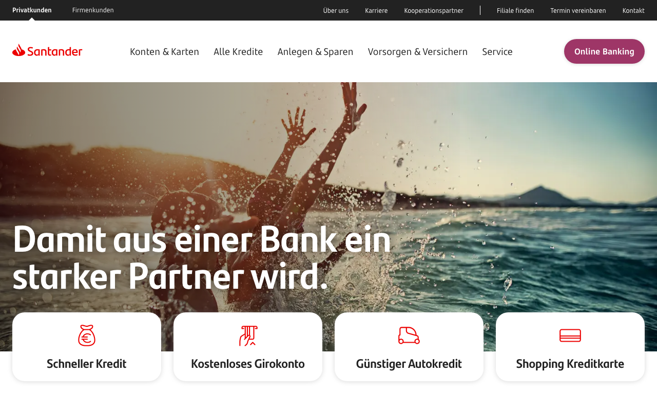 Santander Bank Homepage