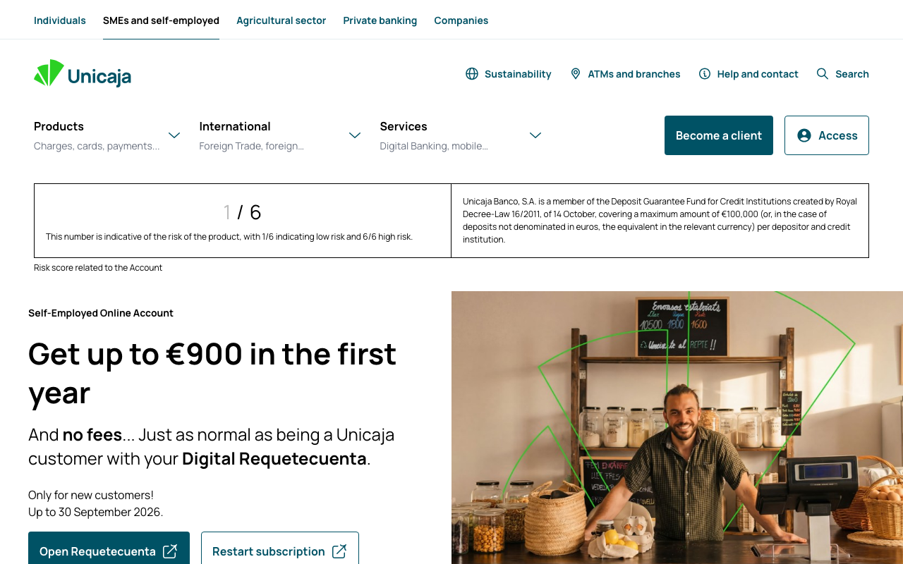 Unicaja Banco Cuenta Online Autónomos - hasta 900 euros el primer año