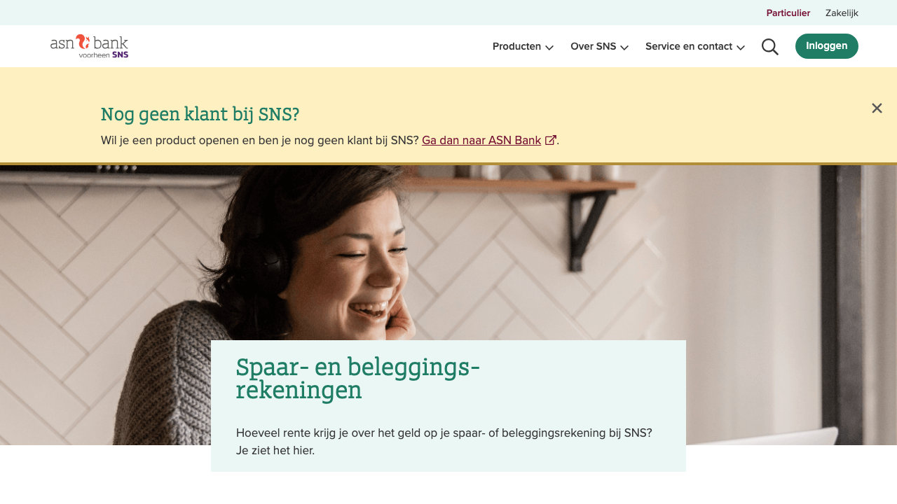 Screenshot van de website van SNS Bank SNS SpaarRekening