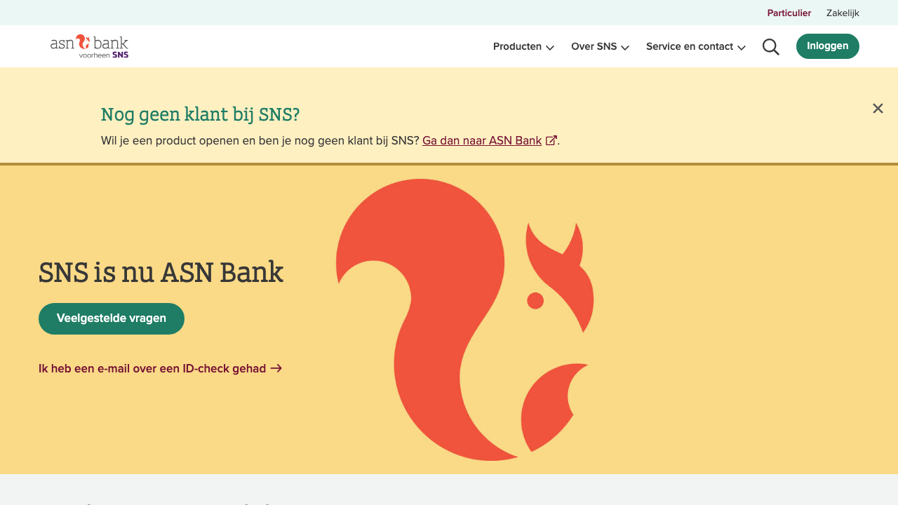 Screenshot van de website van SNS Betaalrekening