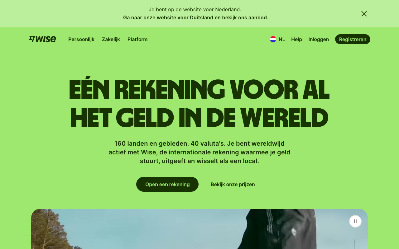 Wise multivaluta betaalrekening - officieel screenshot NL
