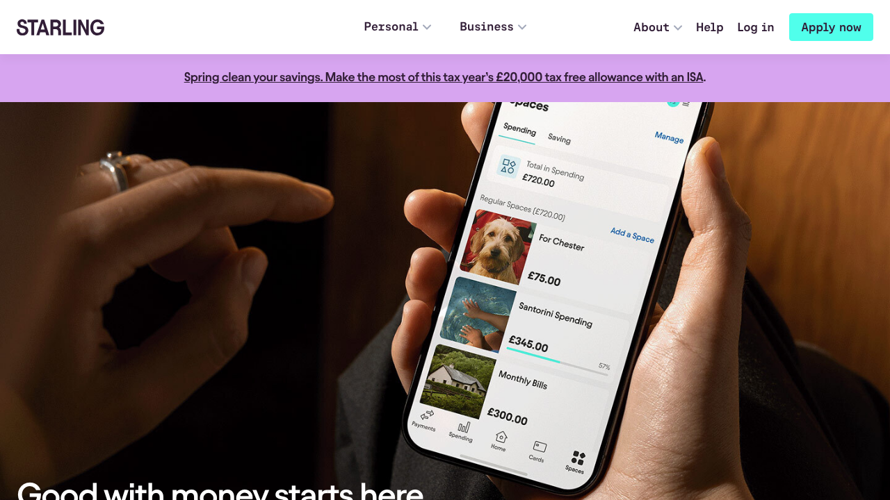 Screenshot of the website of Starling Business Account