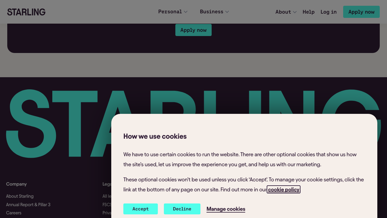 Screenshot of the website of Starling Current Account