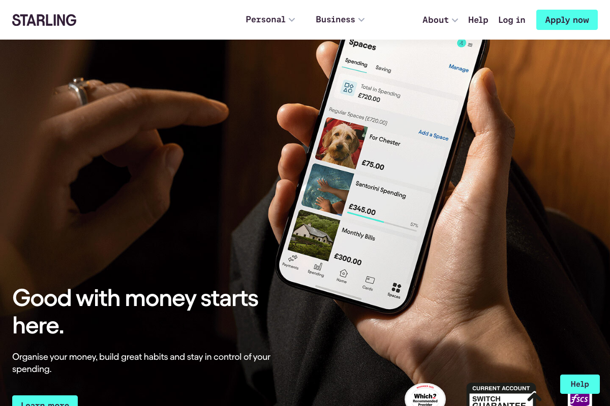 Starling Bank homepage screenshot 2026