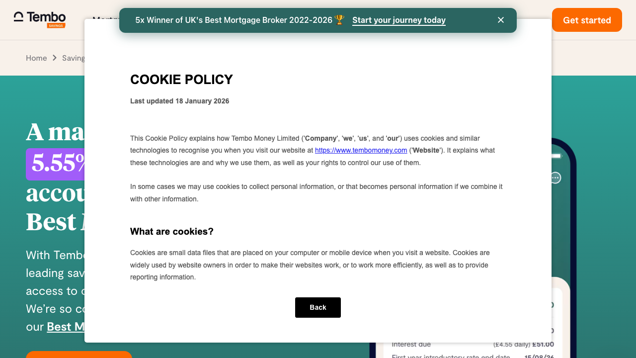 Screenshot of the website of Tembo Money Tembo HomeSaver