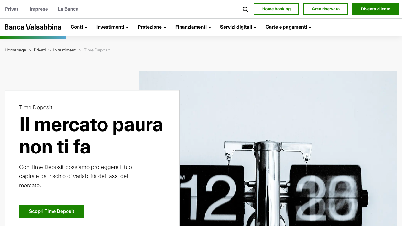 Screenshot del sito di Time Deposit Banca Valsabbina