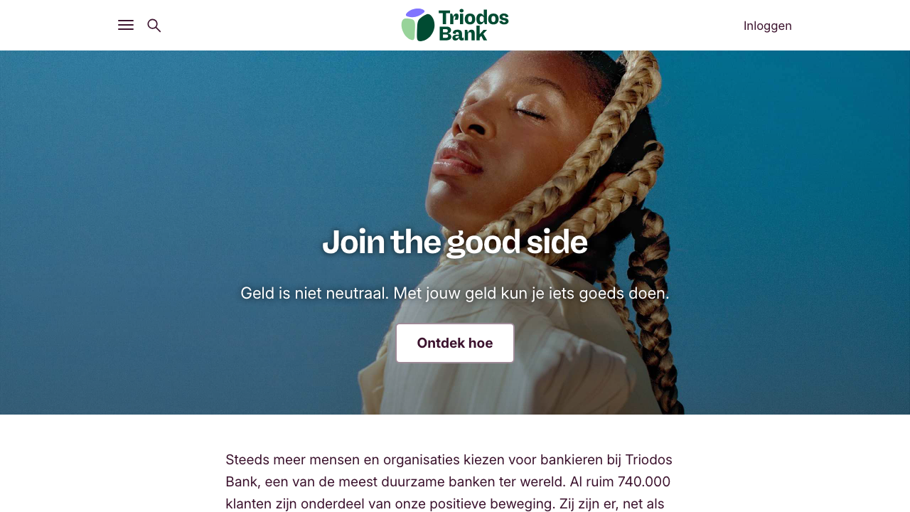 Screenshot van de website van Triodos Internet Betaalrekening