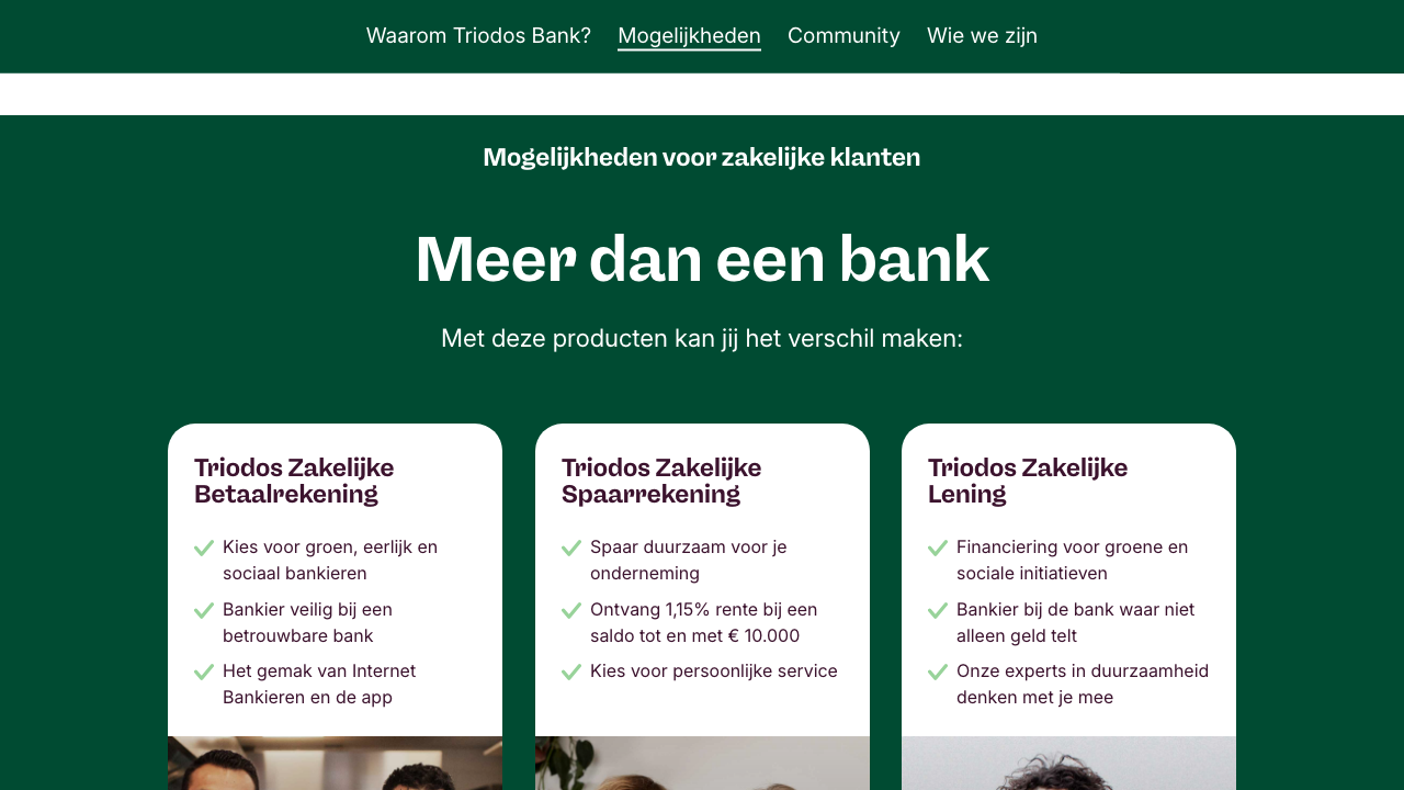 Screenshot van de website van Triodos Zakelijke Rekening