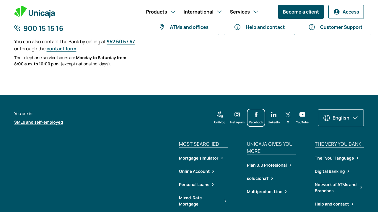 Captura del sitio de Unicaja Banco Cuenta Online Autónomos Unicaja
