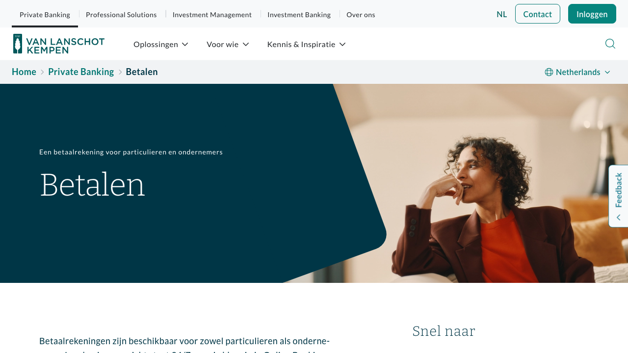 Screenshot van de website van Van Lanschot Betaalrekening Zakelijk