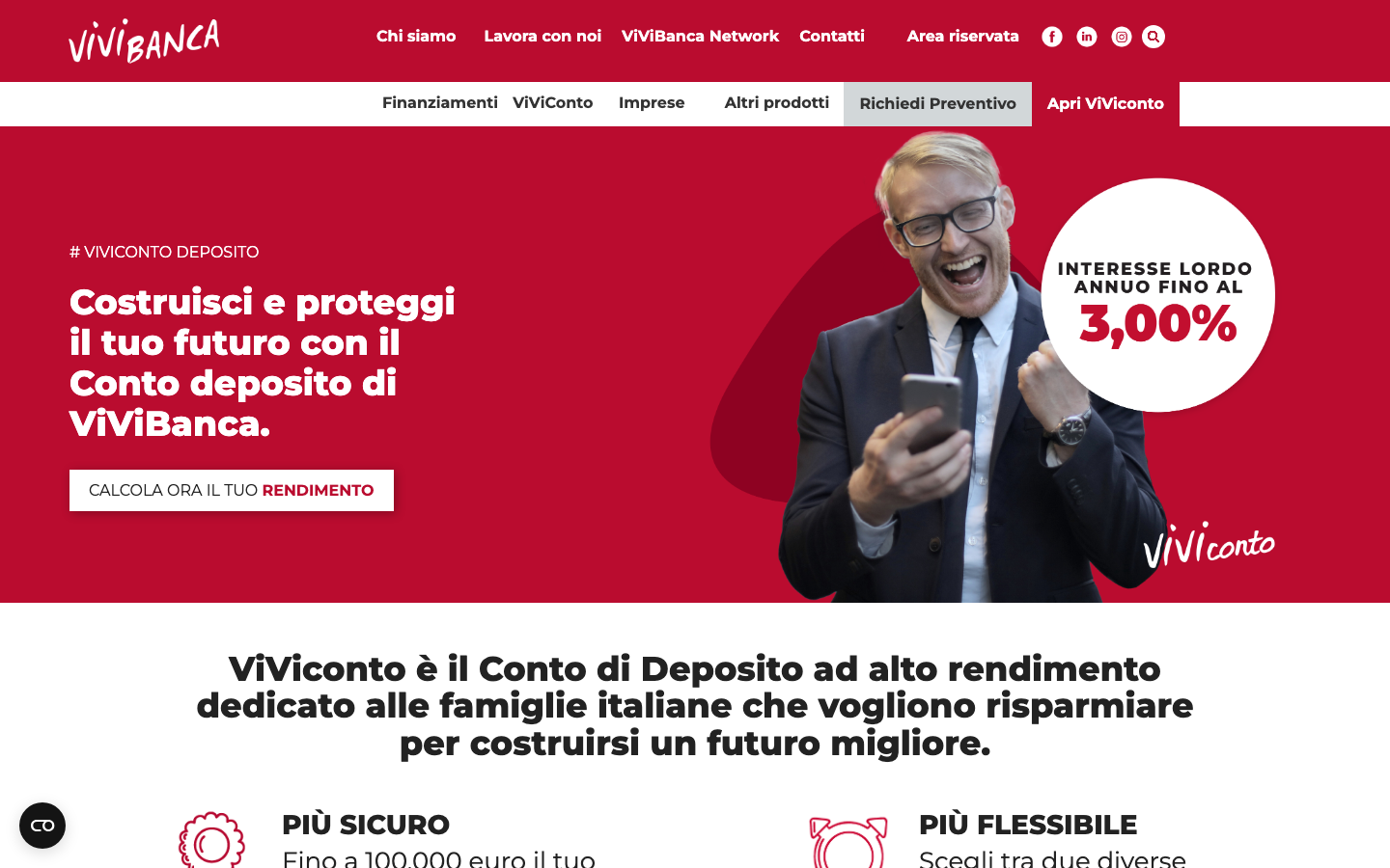 Screenshot del sito di Conto Deposito ViViBanca