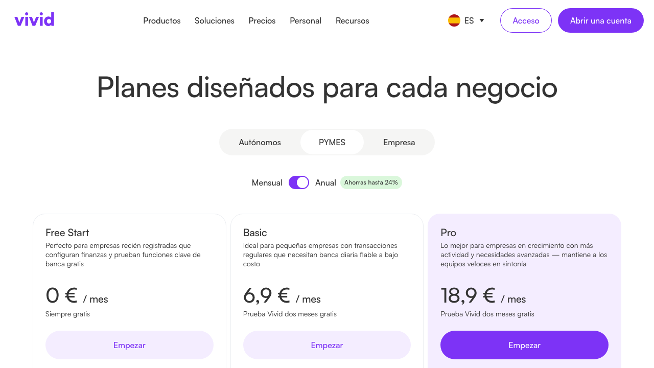 Captura del sitio de Vivid Business ES