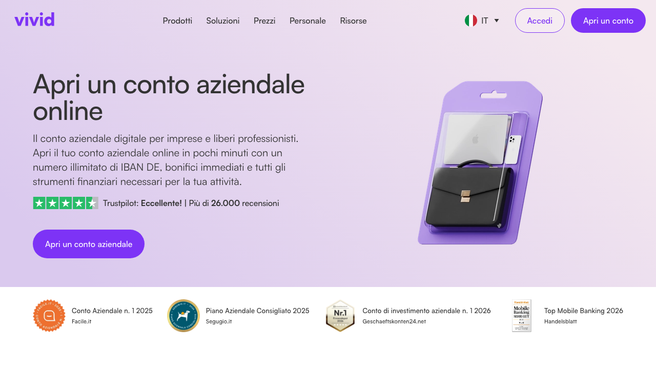 Screenshot del sito di Vivid Business