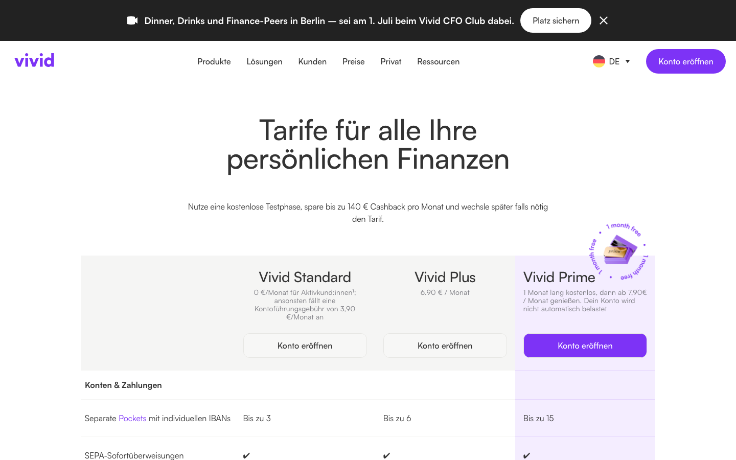 Vivid Standard Girokonto Screenshot