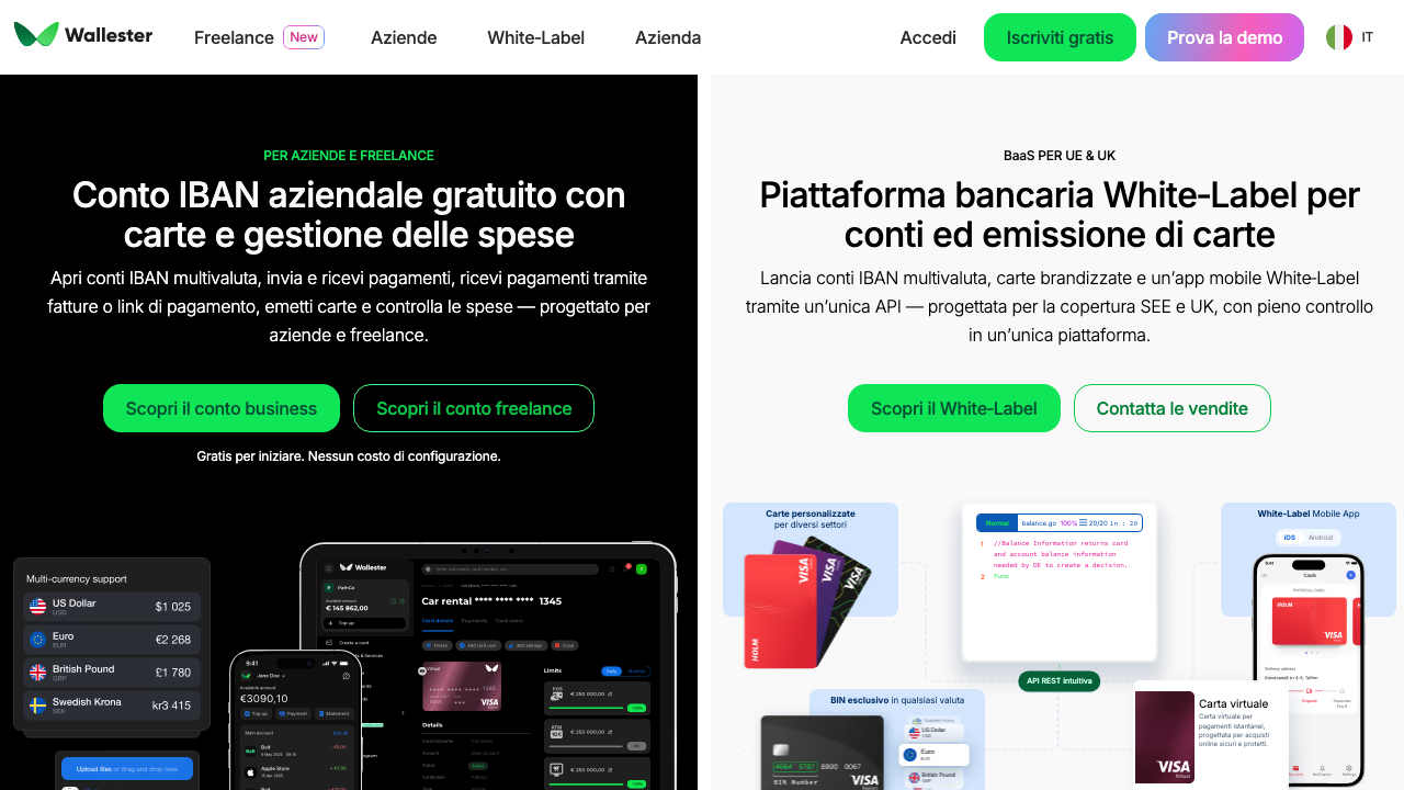 Screenshot del sito di Wallester Business