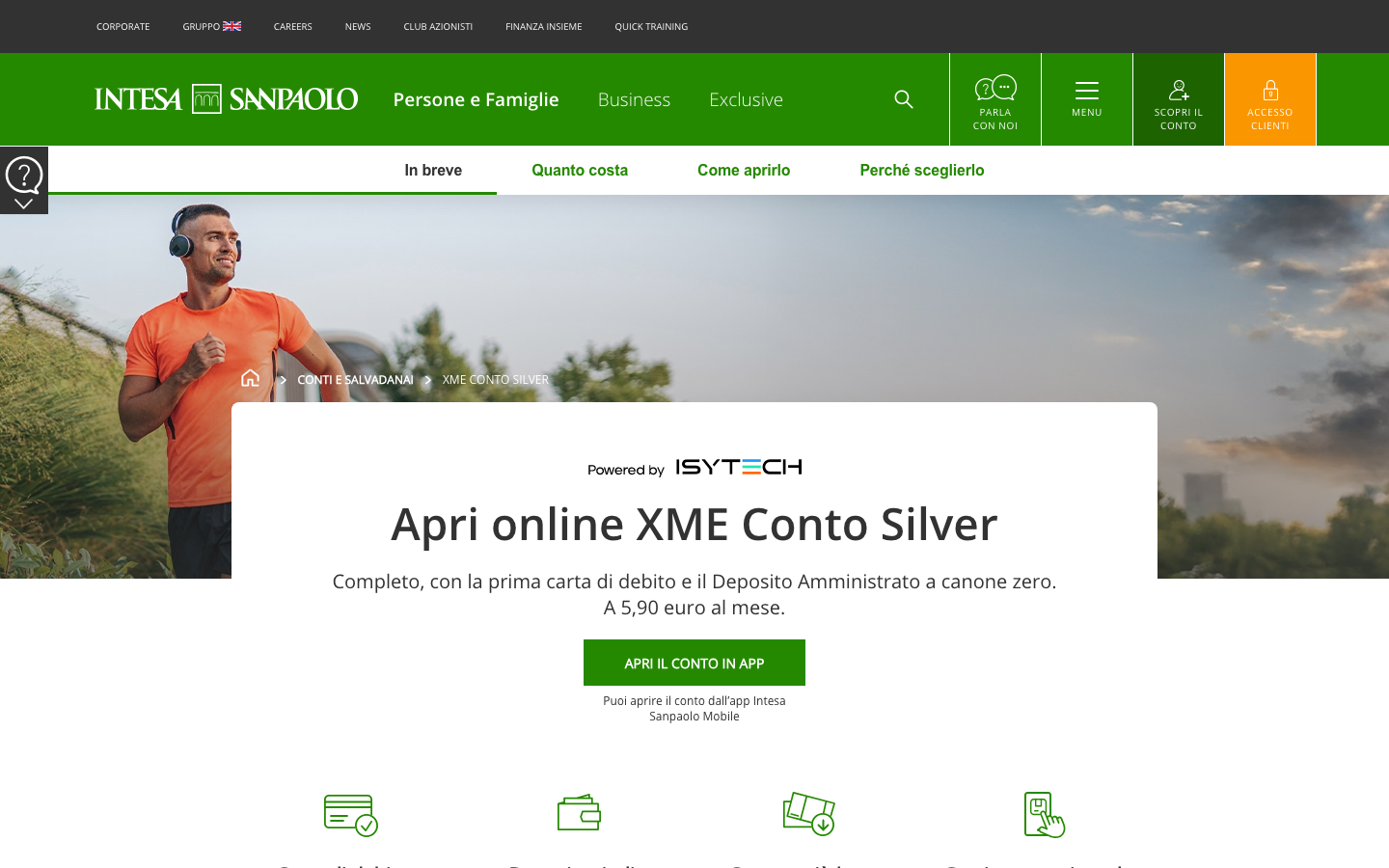 Screenshot del sito di Intesa Sanpaolo Conto Corrente XME Conto Silver