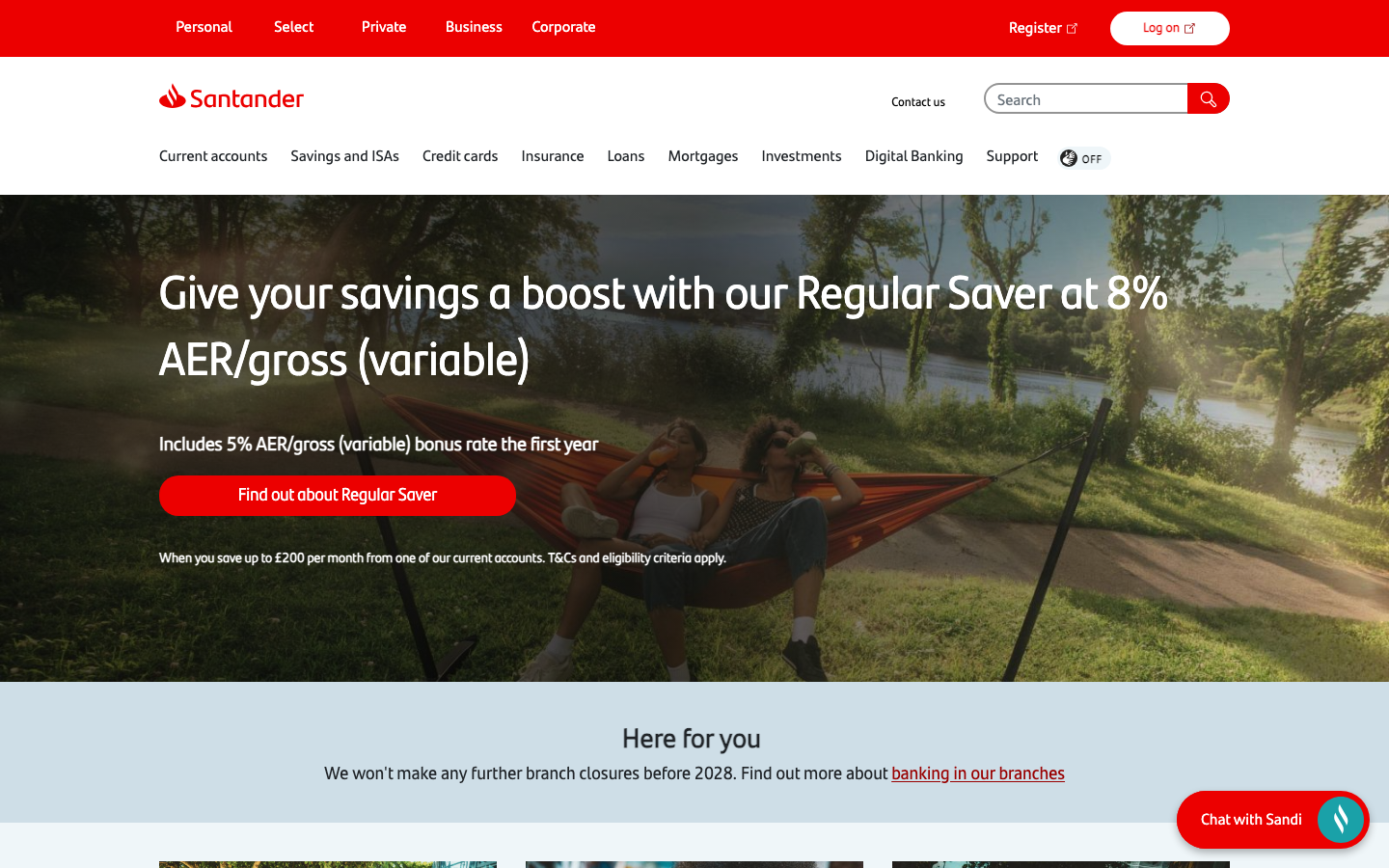 Screenshot of the website of Santander Easy Access Saver