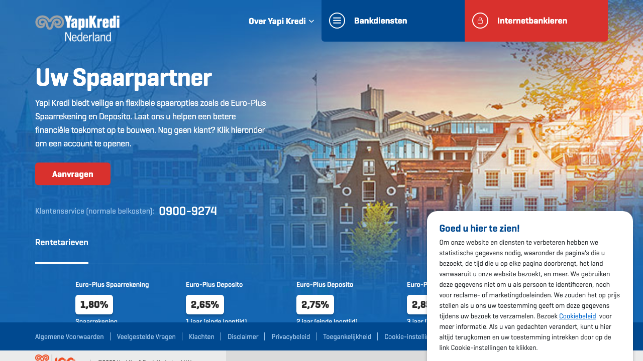 Screenshot van de website van Yapi Kredi Euro-Plus Spaarrekening