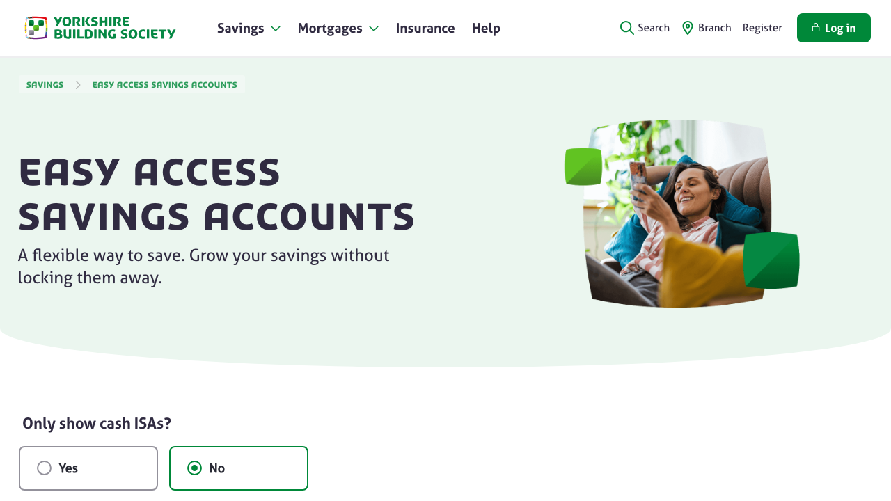 Screenshot of the website of Yorkshire Building Society Savings Account