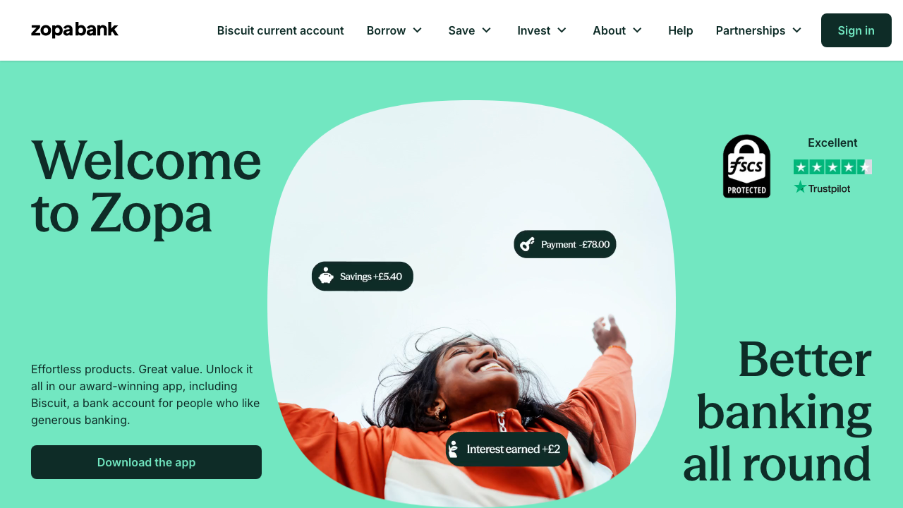 Screenshot of the website of Zopa Smart Saver