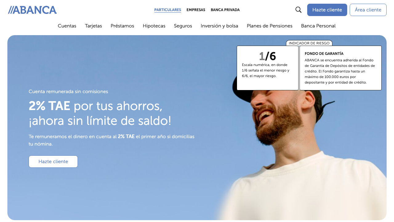 Captura del sitio de Cuenta Remunerada Abanca