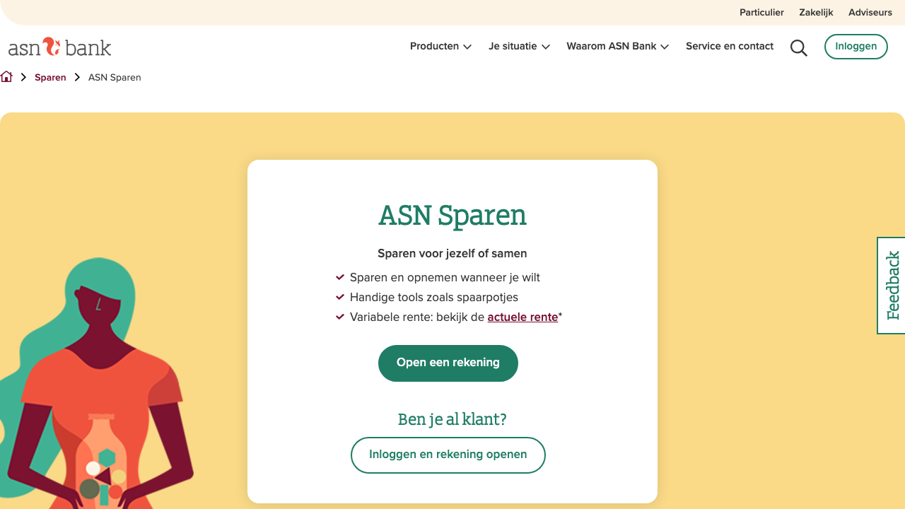 Screenshot van de website van ASN Spaarrekening