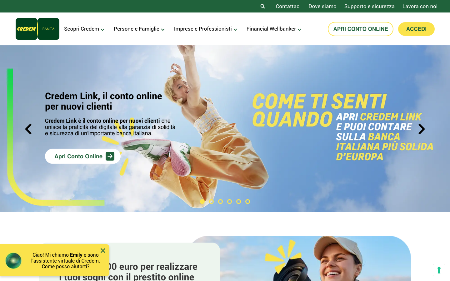 Homepage del sito ufficiale Credem Banca