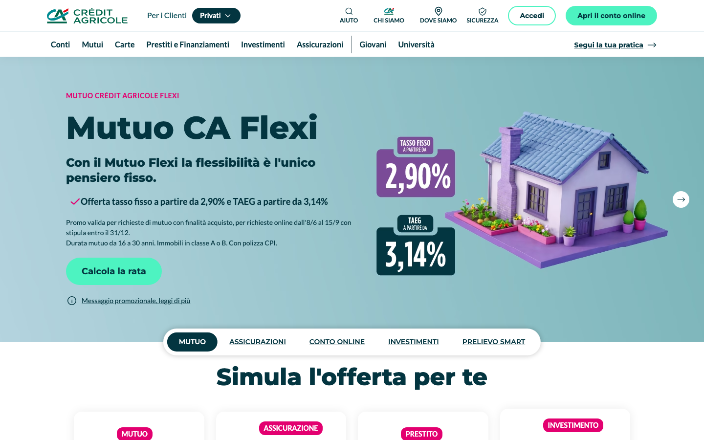 Homepage del sito ufficiale Credit Agricole Italia