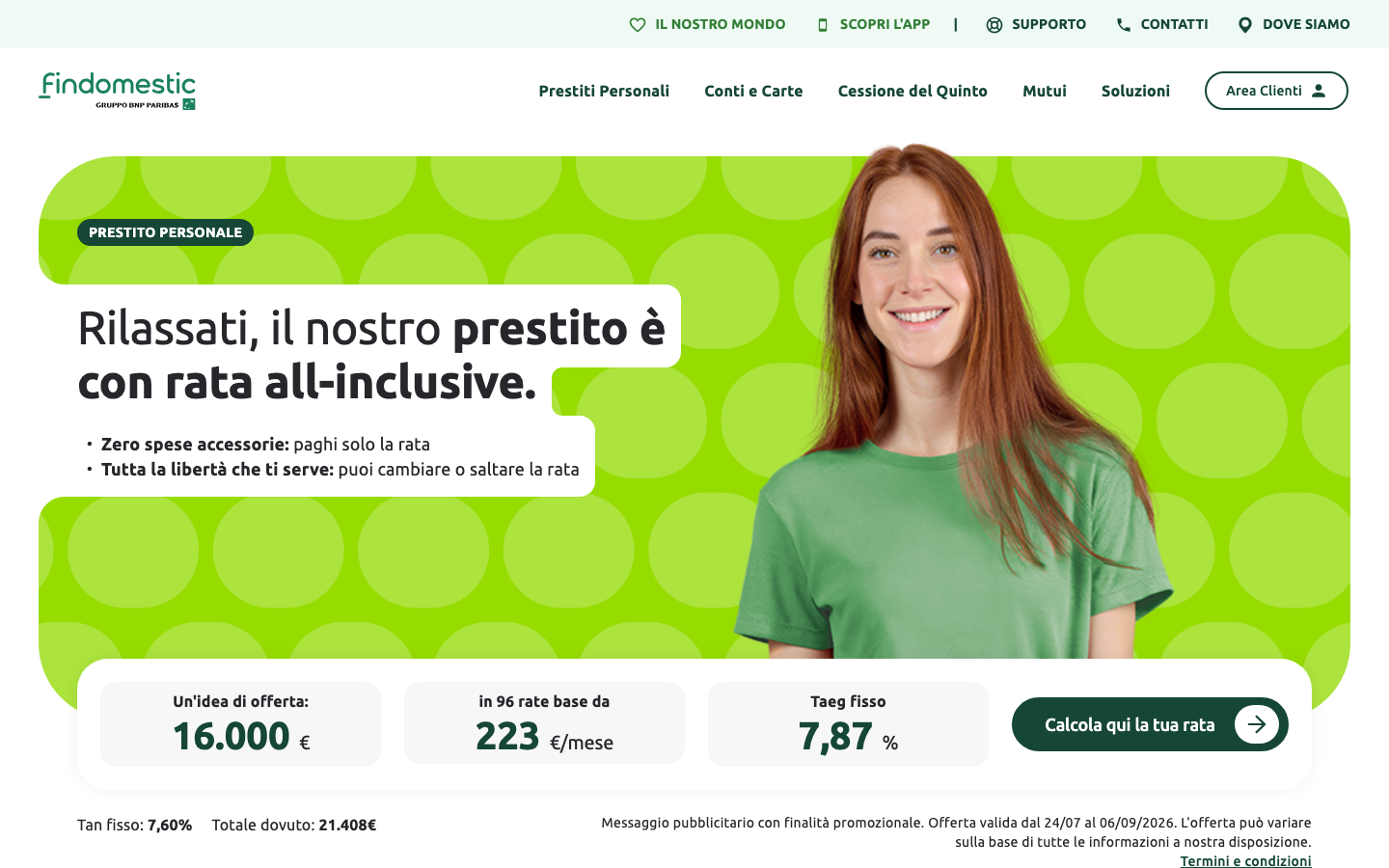 Homepage del sito ufficiale Findomestic
