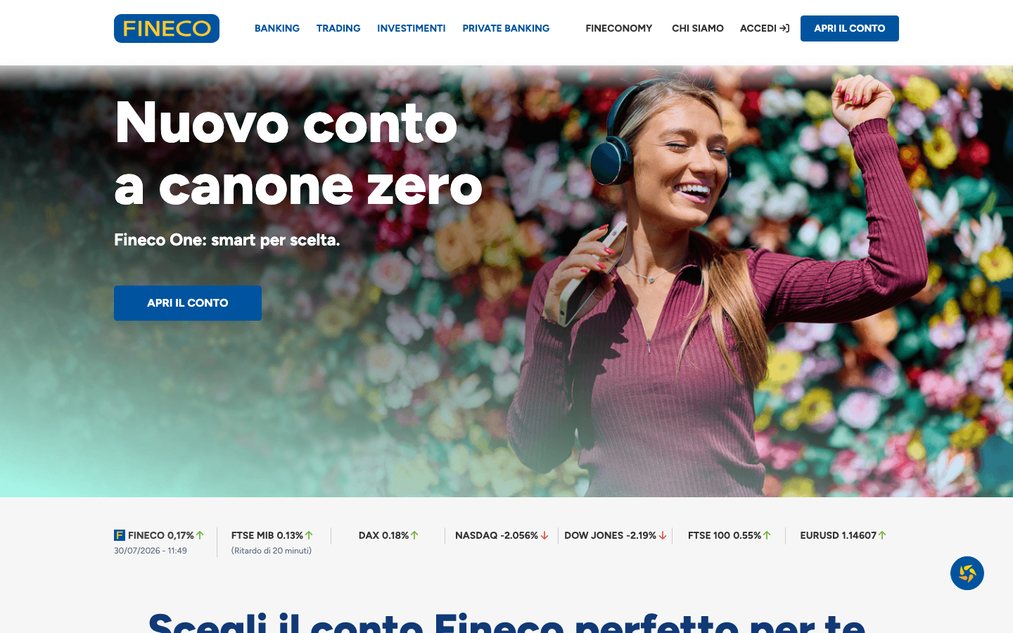 Homepage del sito ufficiale Fineco