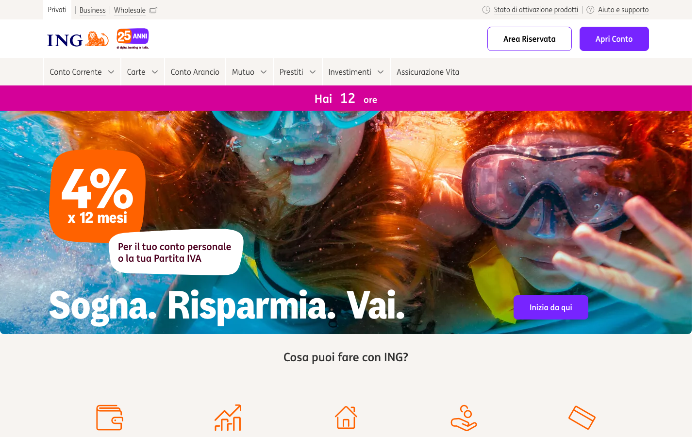 Homepage del sito ufficiale ING Italia