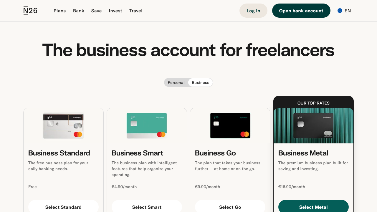 Screenshot van de website van N26 Business NL