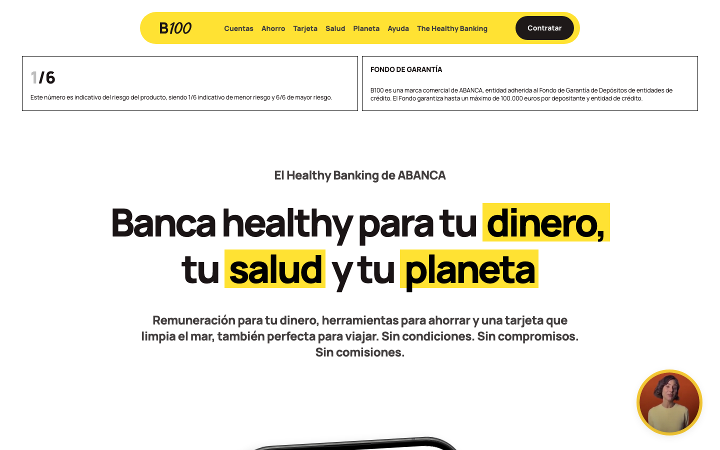 Captura del sitio de Cuenta Online B100