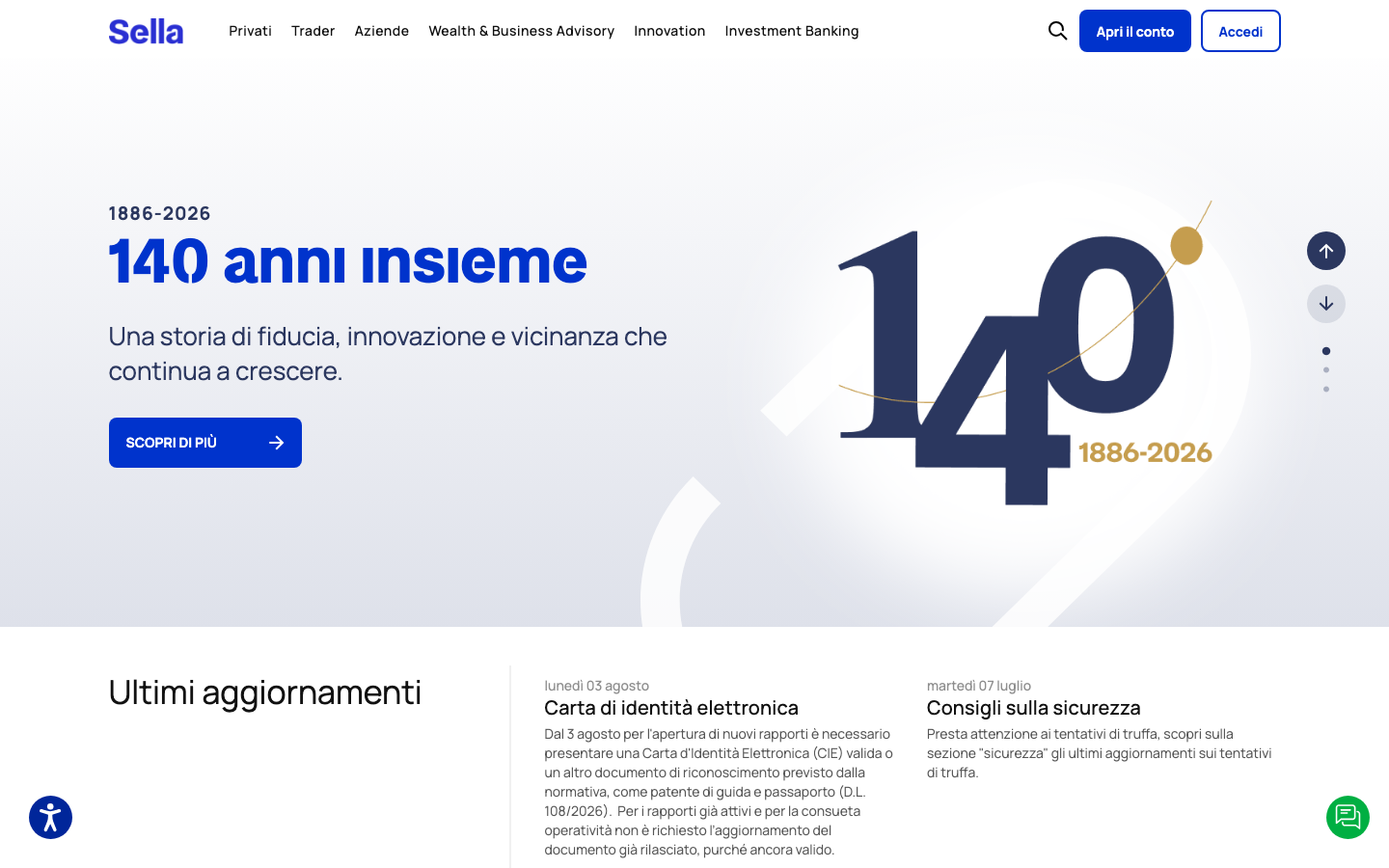 Screenshot del sito di Conto Banca Sella