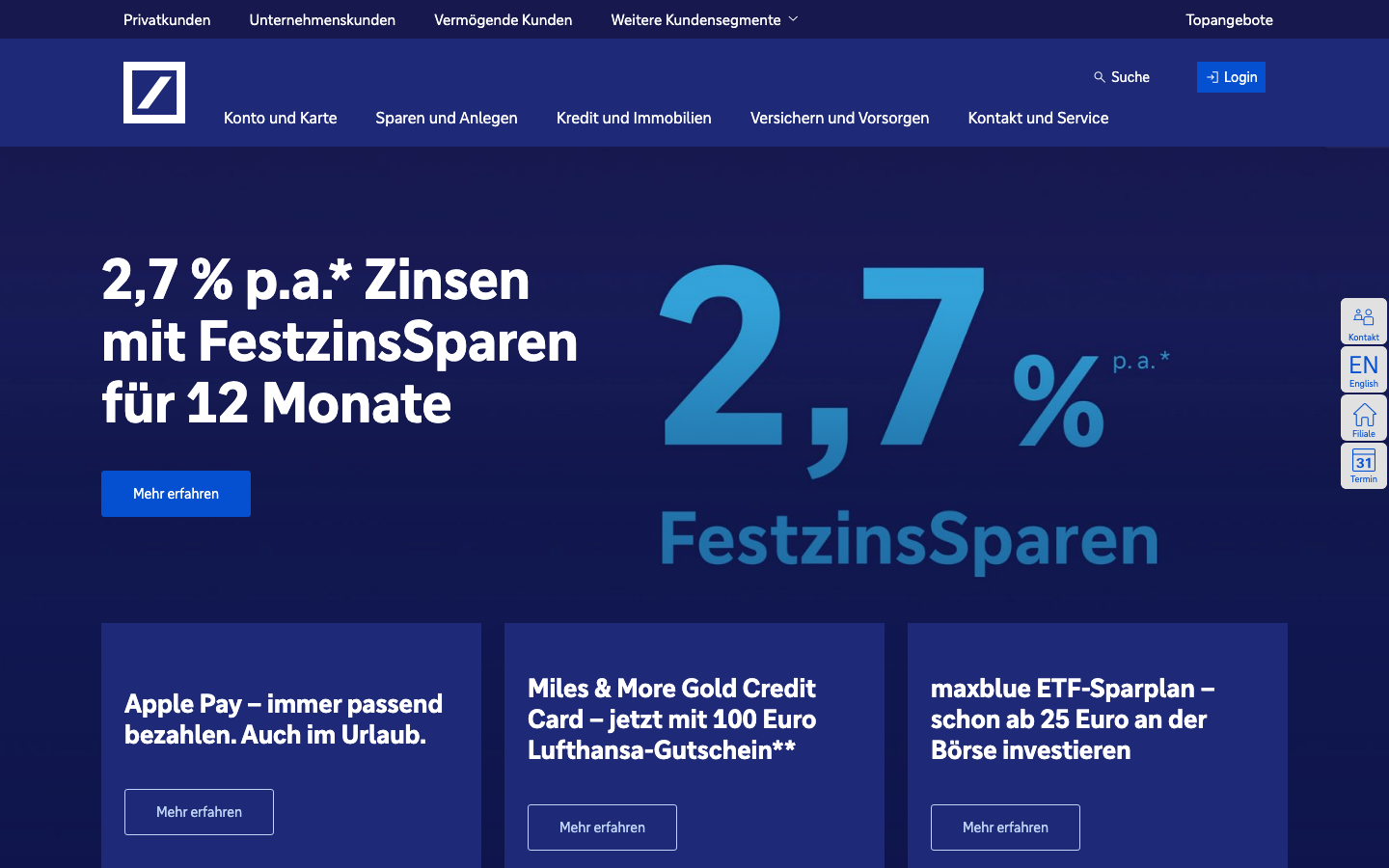 Startseite der Deutschen Bank mit Login-Zugang zum Online-Banking