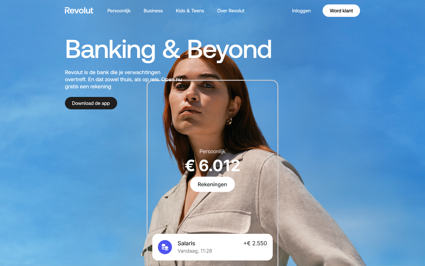 Homepage van Revolut