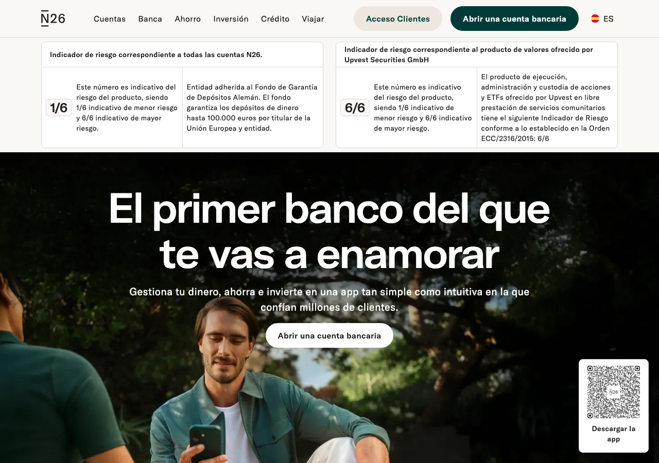Pagina de inicio de N26 Espana