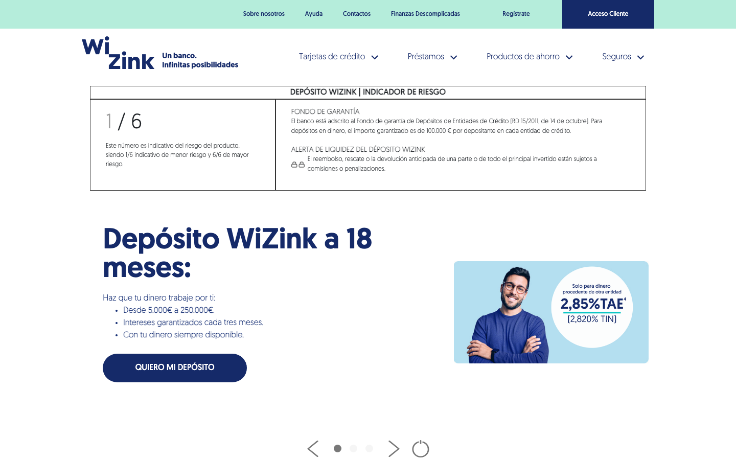 Página de inicio de WiZink