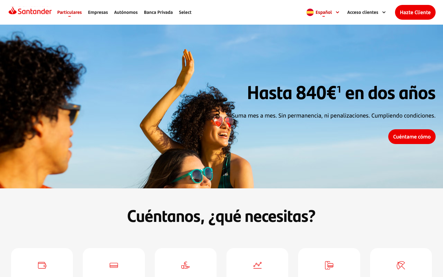Página de inicio de Banco Santander