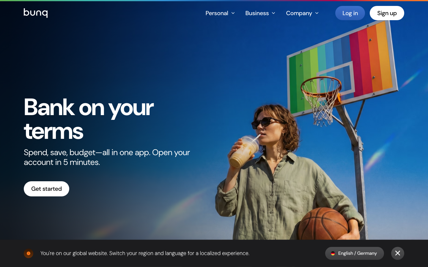 Homepage van bunq