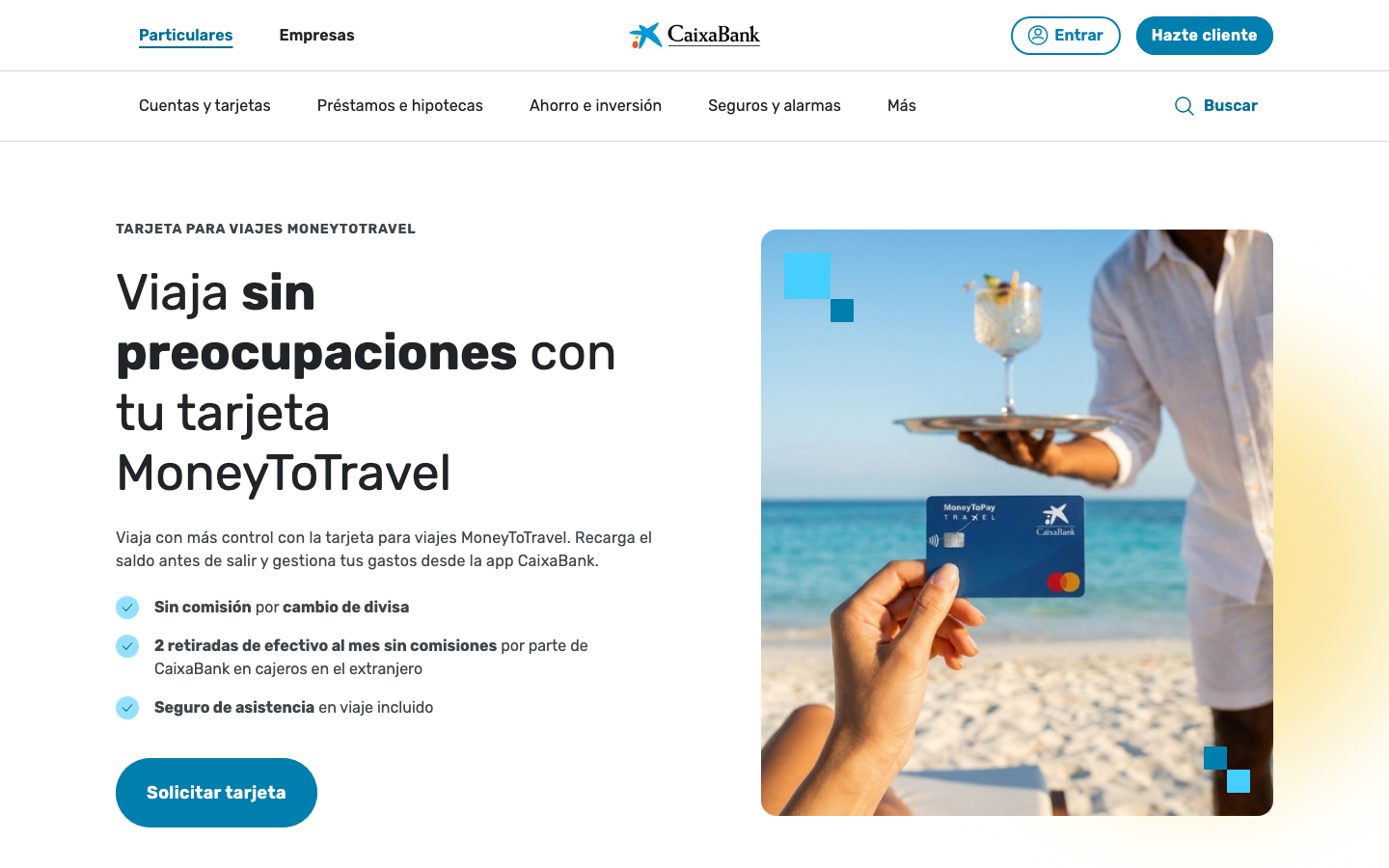 Página oficial de la tarjeta prepago MoneyToTravel de CaixaBank 2026