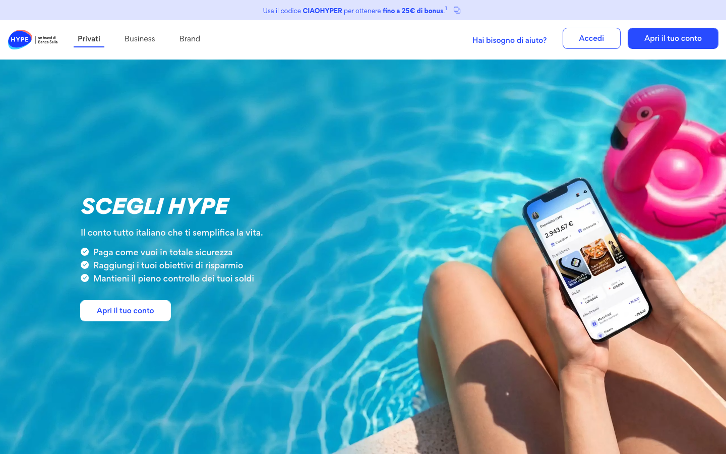 Homepage del sito HYPE