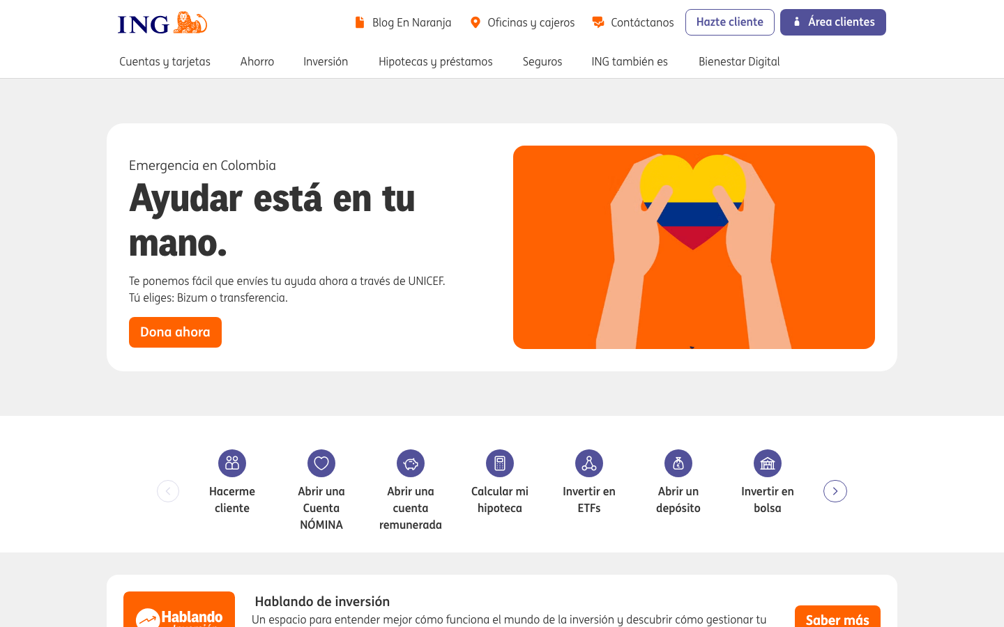 Página de inicio de ING España