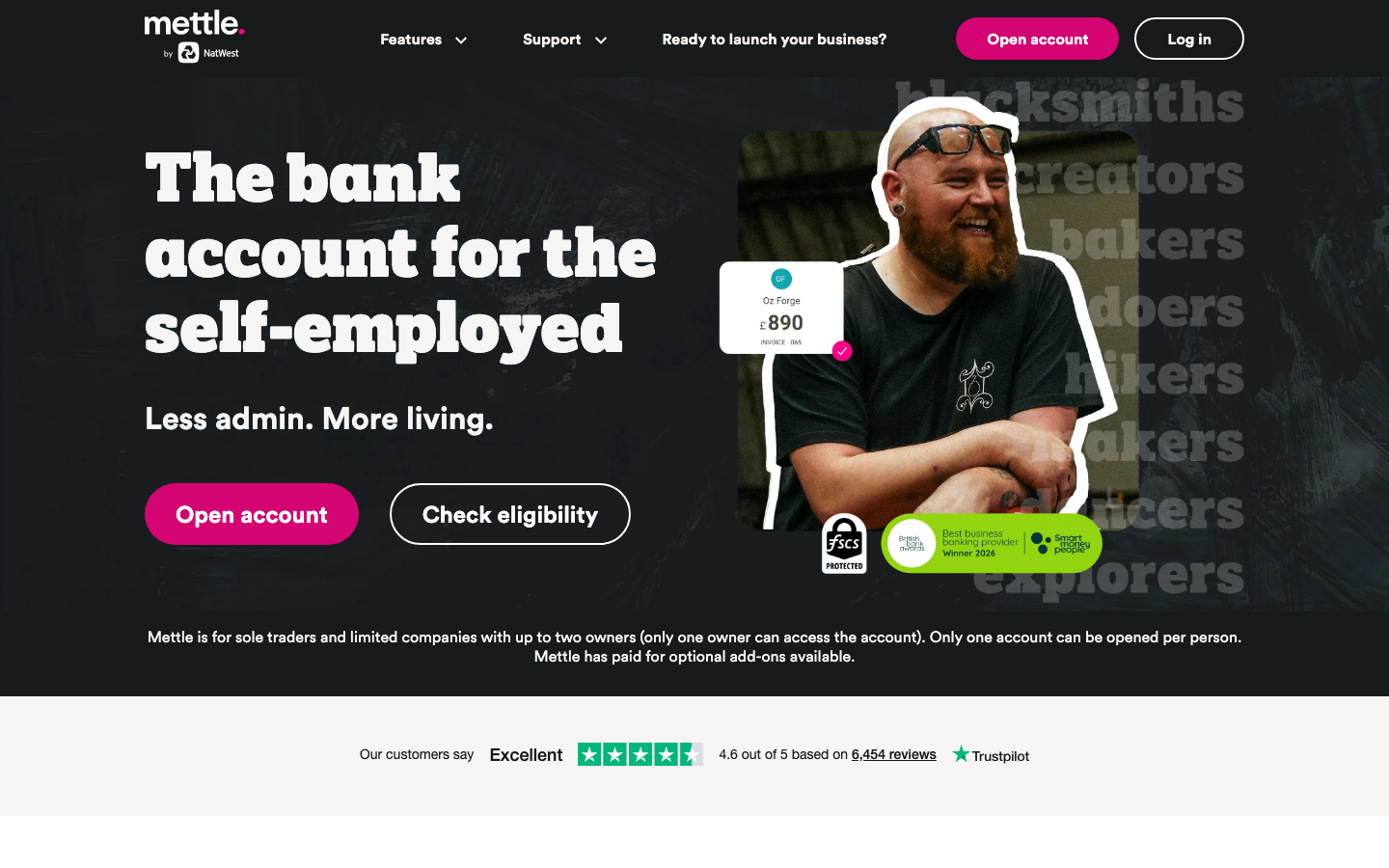 Mettle business account homepage screenshot