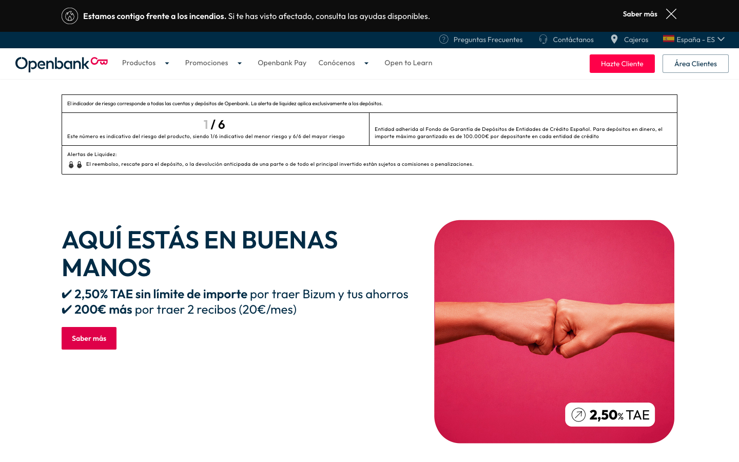 Página de inicio de Openbank