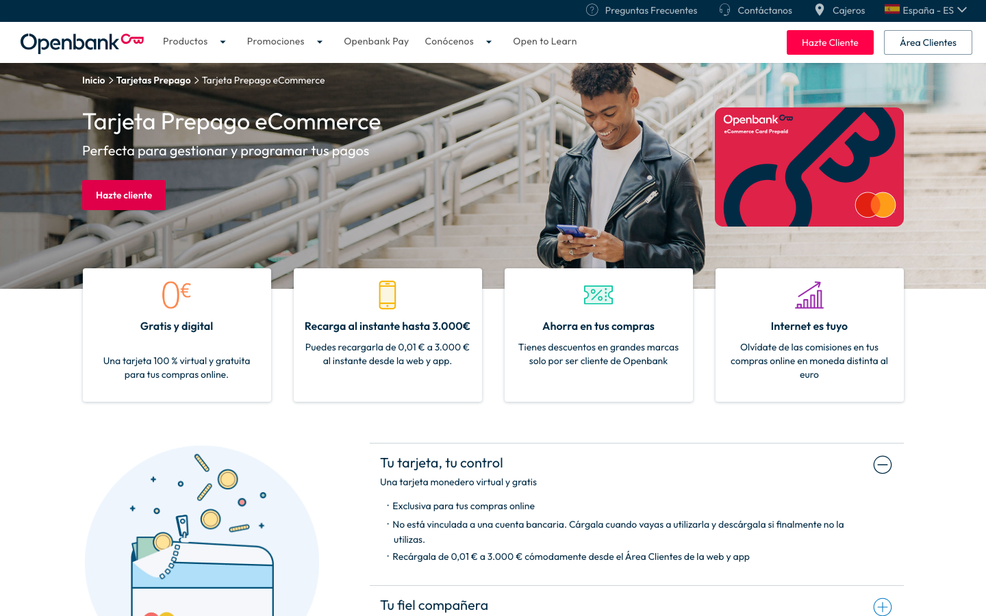Página oficial de la Tarjeta Prepago eCommerce de Openbank 2026